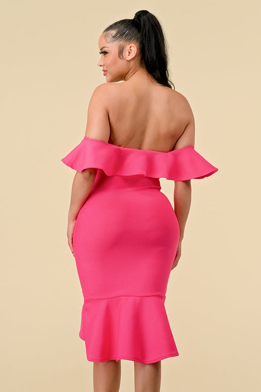 High Low Ruffle Off Shoulder Dress
